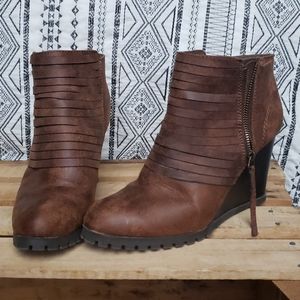 Sugar Brown Bootie Wedges with Side Zippers